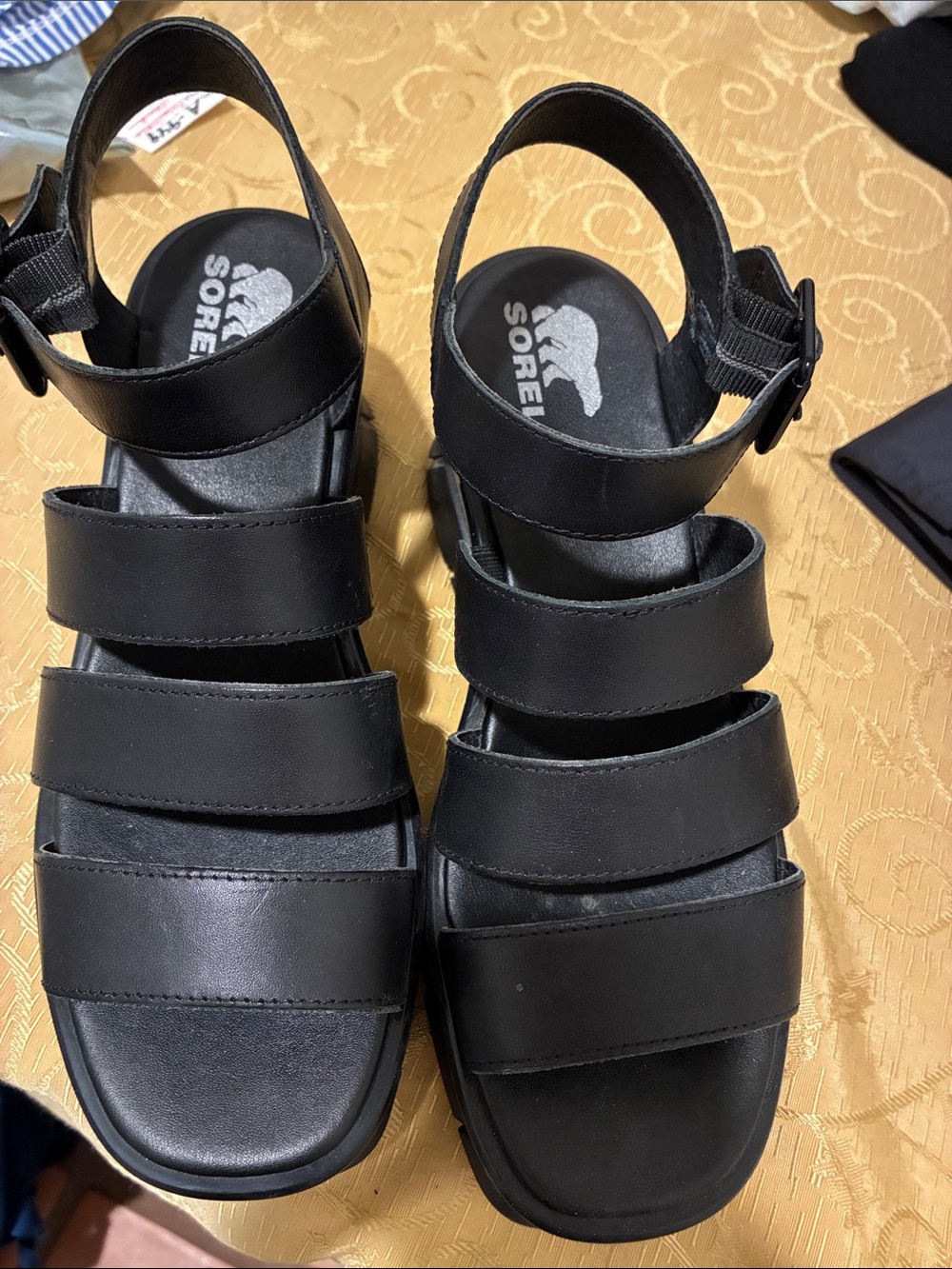 Sorel Black Triple-Strap Comfort Sandals Size9
